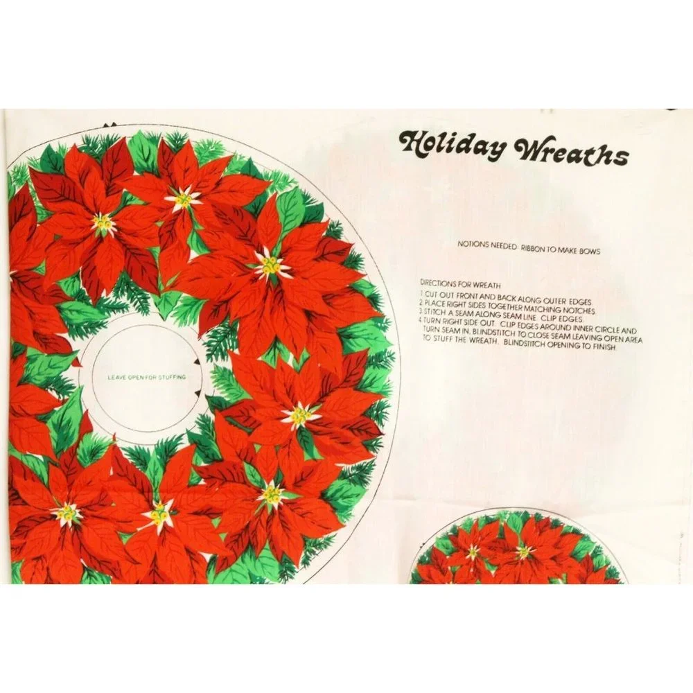 VTG Spring Mills Patten 470 Christmas Holiday Poinsettia Wreath Fabric Cut & Sew